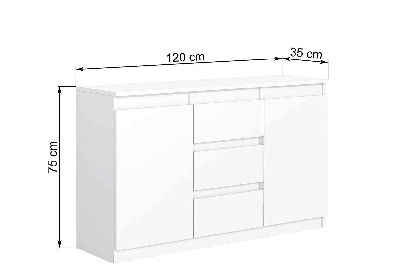 Komoda_2D_3Sz_120_white_mat_wymiar