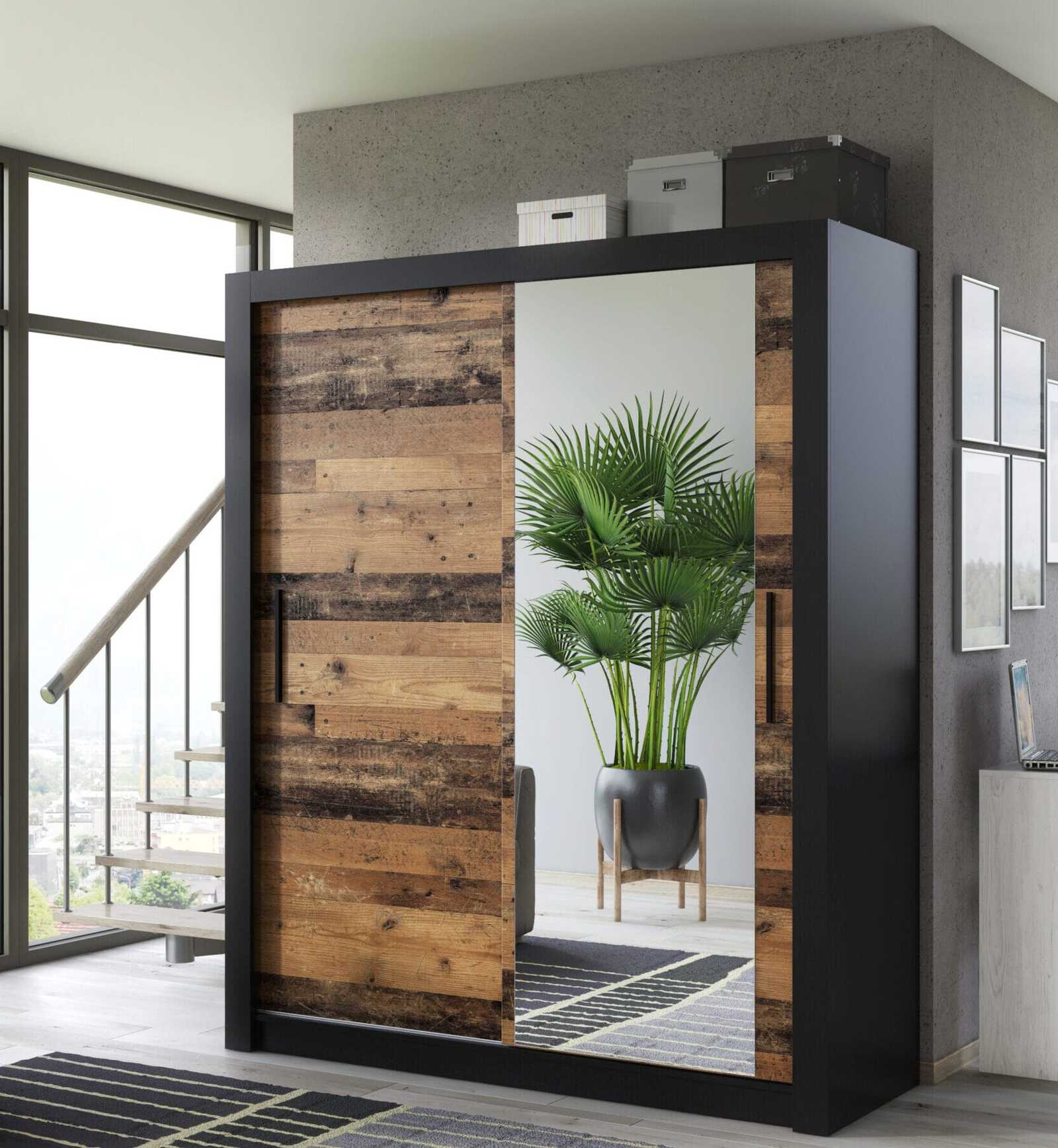 Szafa_Monako_black_old_wood_lustro