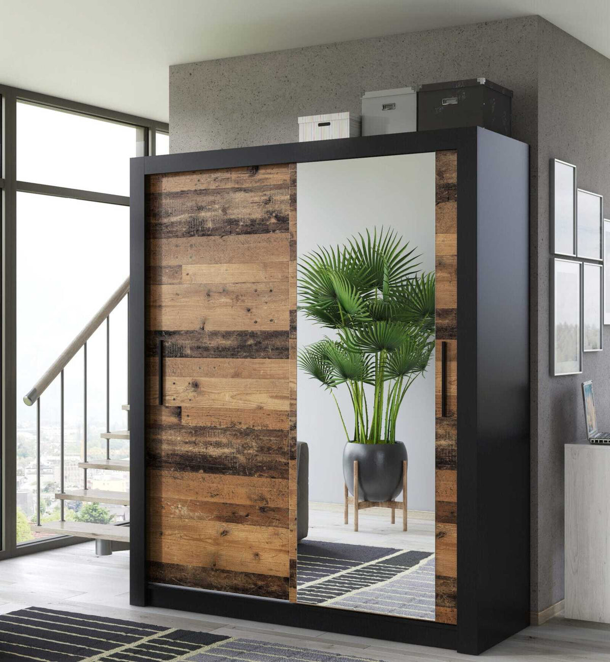 Szafa_Monako_black_old_wood_lustro