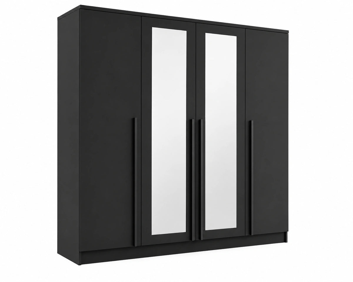 kledingkast-200x61x207-cm-zwart-mat-4-deurs-2-spiegeldeuren