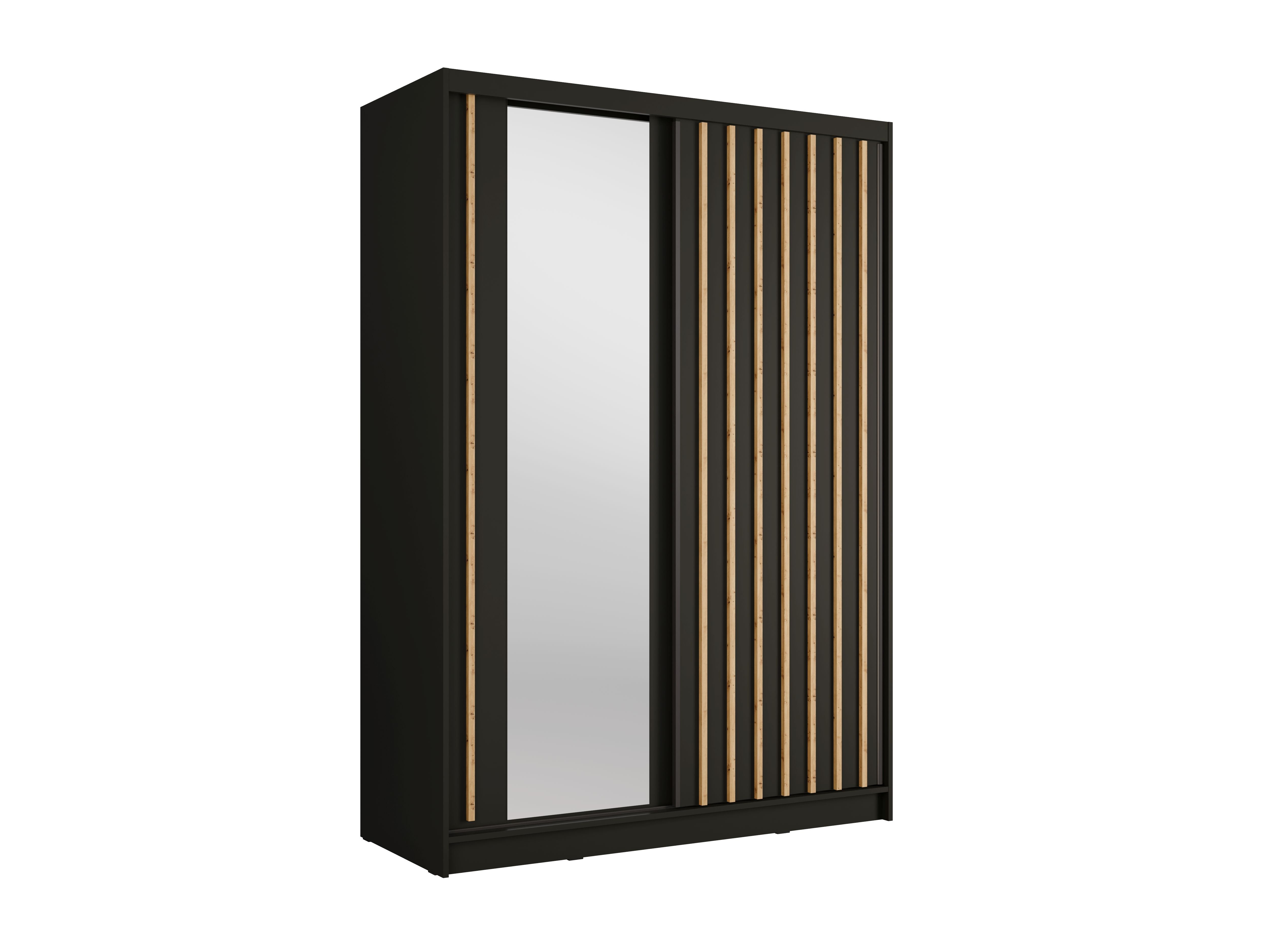 Kledingkast Alicante - Zwart mat -Eiken - Met spiegel - 150cm x 215cm
