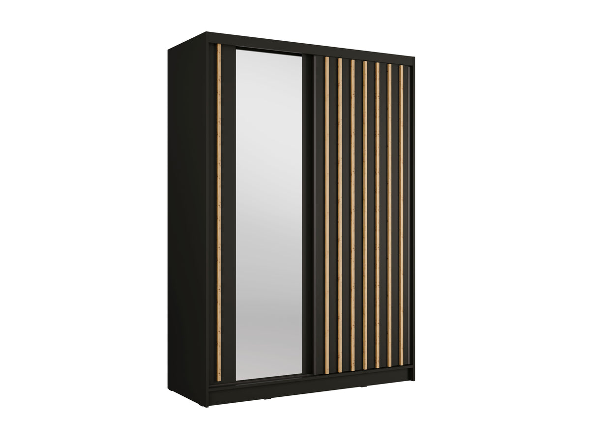 Kledingkast Alicante - Zwart mat -Eiken - Met spiegel - 150cm x 215cm